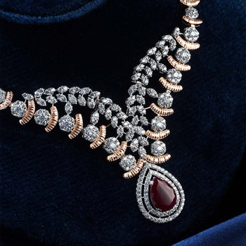 Luxurious 21k Necklace Set with Rubies and Shimmering Cubic Zirconia - Stunning Jewelry