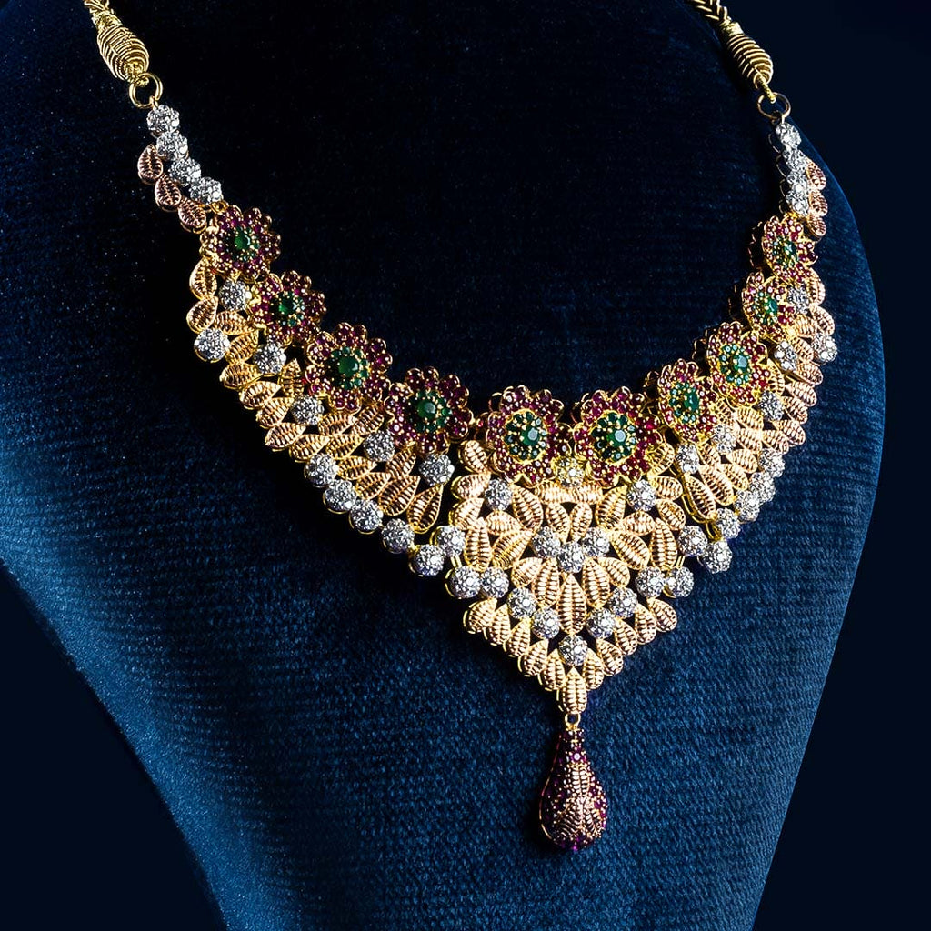 Exquisite 21k Baby Rubies & Emeralds Necklace - Precious Gemstone Jewelry